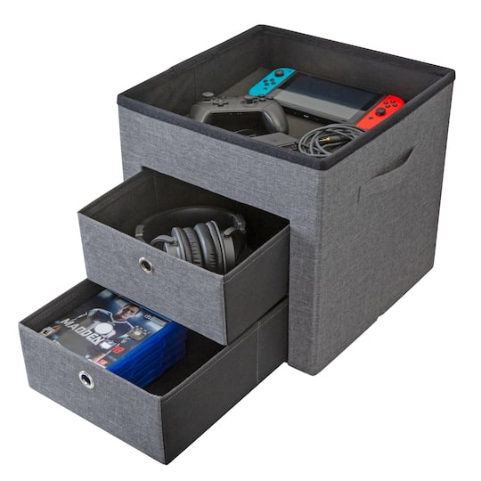 Simplify Gray 2 Drawer Collapsible Storage Ottoman
